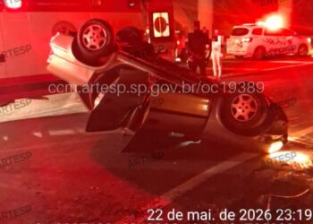 Carro com sete pessoas capota e motorista morre em Pirajuí